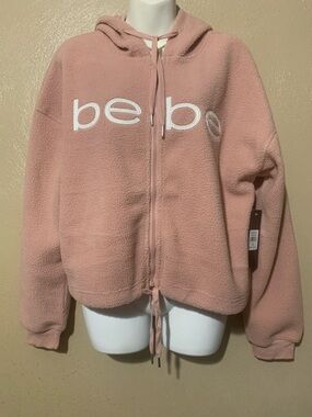 Bebe size M  Pink Sherpa Zip Hoodie Drawstring NWT $69